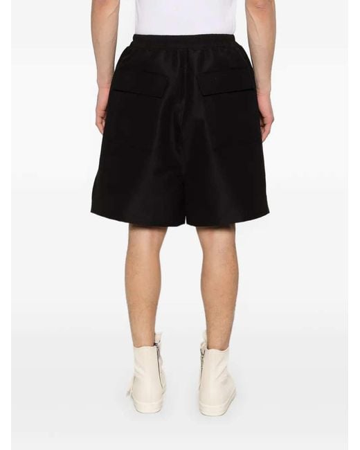 Rick Owens Black Stiff Drawstring Shorts With Slits for men