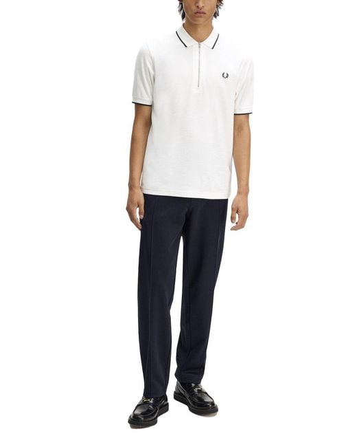 Fred Perry White Polo Con Zip E Logo