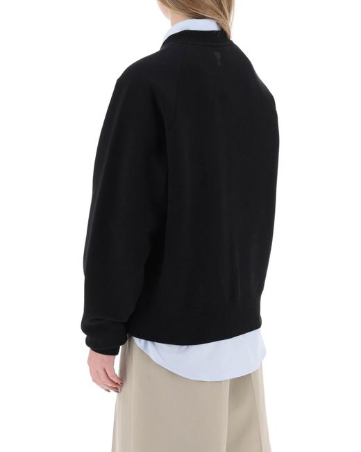 AMI Organic Cotton Crewneck Sweatshirt in het Black voor heren