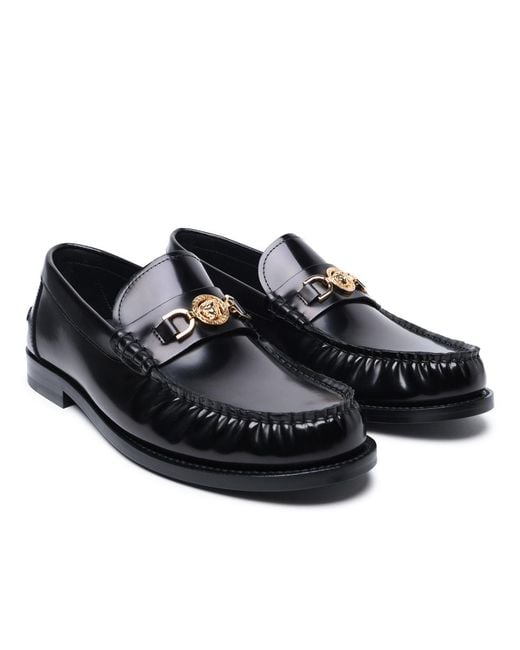 Versace Black Leather Loafers for men