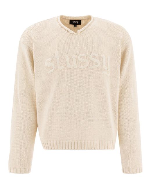 Stussy V-Neck Sweater With Logo in Natural for Men | Lyst