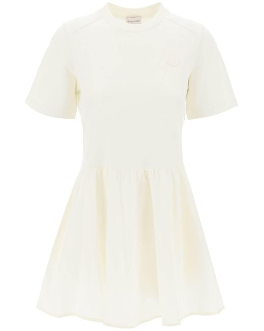 Moncler White Zwei -Ton -Mini -Kleid mit