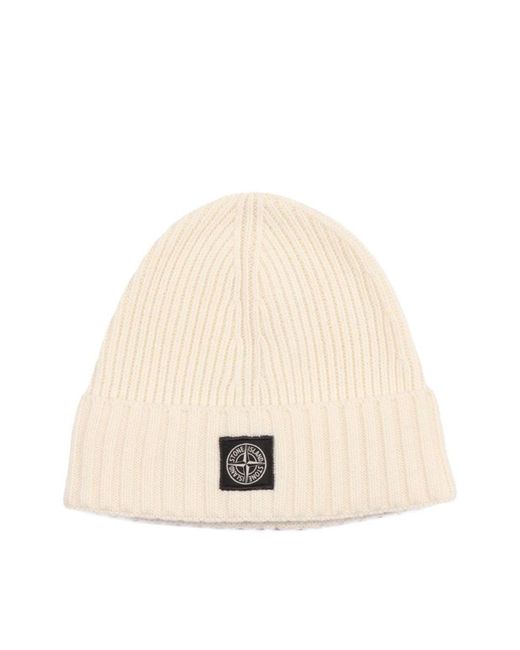 Stone Island Stenen Eiland Beanie Hoed in het Natural