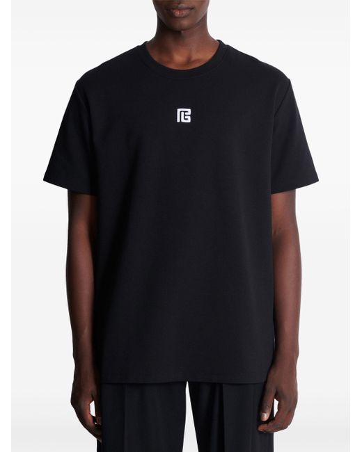 Balmain T -shirt Met Pb -borduurwerk in het White voor heren