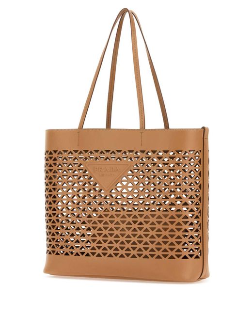 Prada Brown Large Perforated Leather Shopping Handbag for men