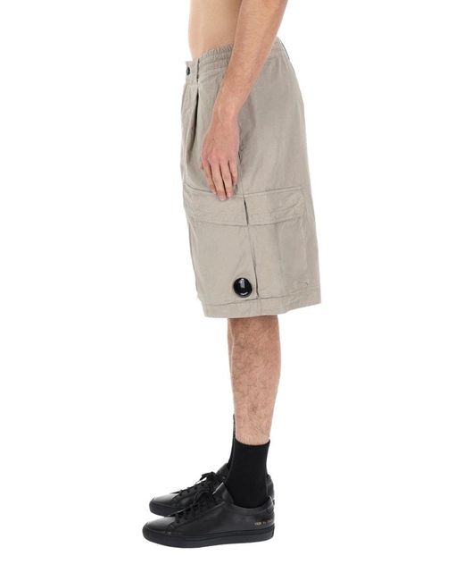 C P Company Gray Shorts Cargo Con Patch Logo for men