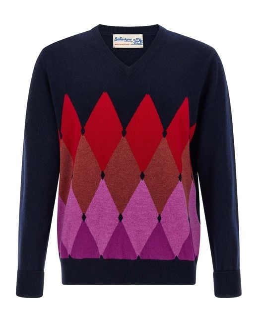 Ballantyne Argyle Pattern Sweater in het Pink voor heren