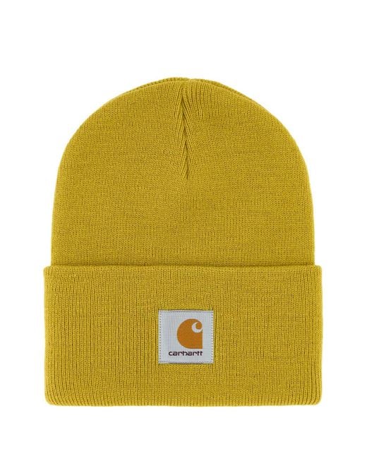 Carhartt Yellow Mustard Logo Patch Beanie Hat for men