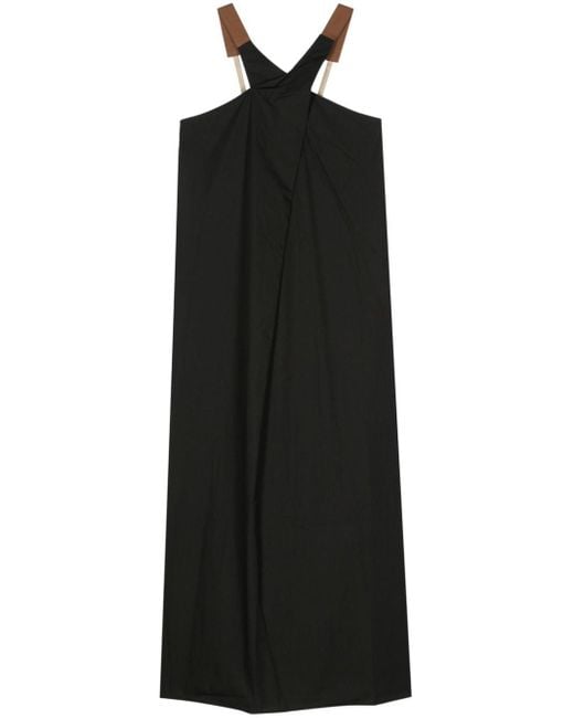 Alysi Black Popeline-Midikleid Mit Überkreuzten Trägern