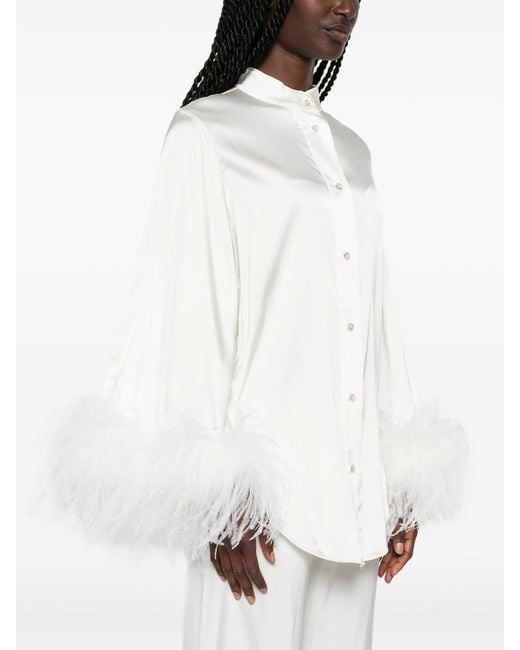 Oseree White Bridal Satin Shirt Plumage