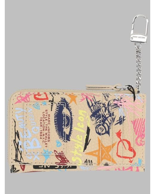 Marc Jacobs Natural Graffiti Print Zip Card Case Keychain Wallet