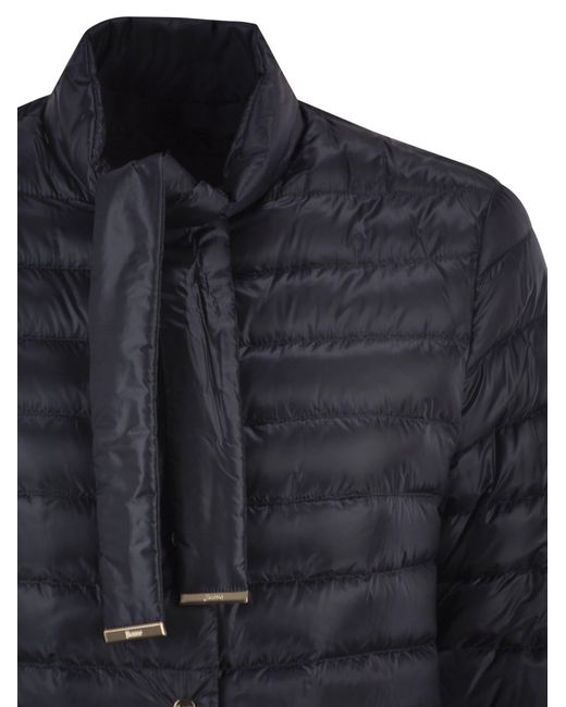 Herno Black Ultra Light Down Jacket With Bow Neckline