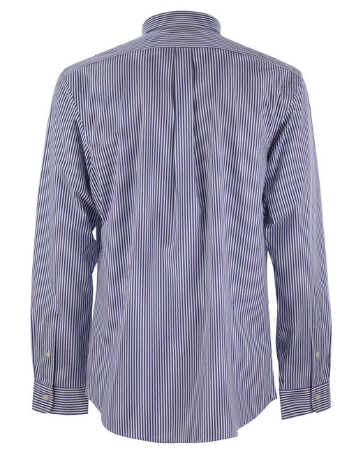 Polo Ralph Lauren Blue Striped Stretch Poplin Shirt for men