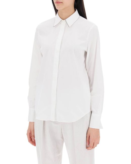 Camicia Con Shiny Collar di Brunello Cucinelli in White