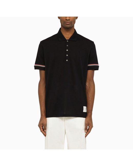 Thom Browne Short Sleeved Navy Polo Shirt With Patch in Black for Men ...