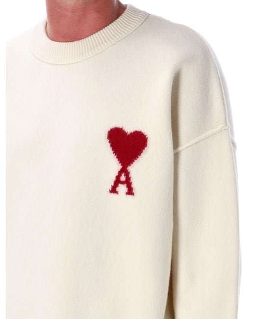 AMI White Wool De Coeur Sweater for men