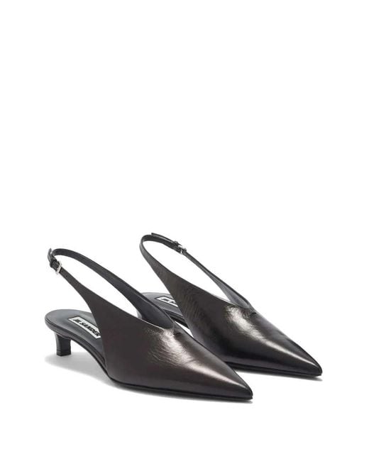 Jil Sander Black Leather Pump With Ankle Strap