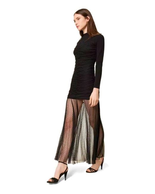 Twinset Black Plumetis Long Dress