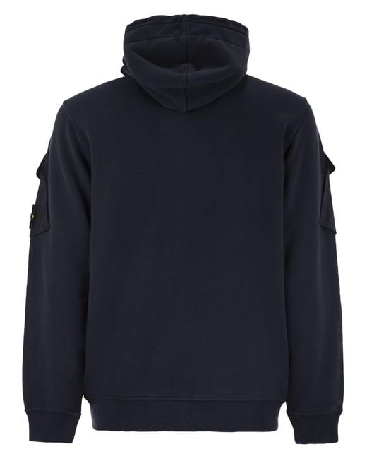 Stone Island Blue Hoodie With Zip And Sleeve Pockets for men