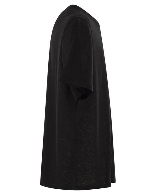 Majestic Black Stretch Linen T Shirt With Round Neckline