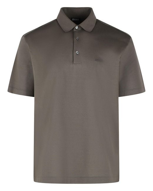 Zegna Gray Dark Taupe Cotton Polo Shirt