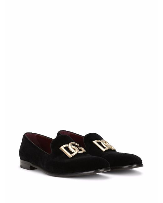 Dolce & Gabbana Black Logo -Velvet -Slipper