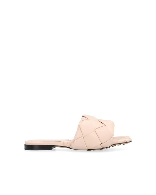 Bottega Veneta Pink Lido Leather Flat Sandals