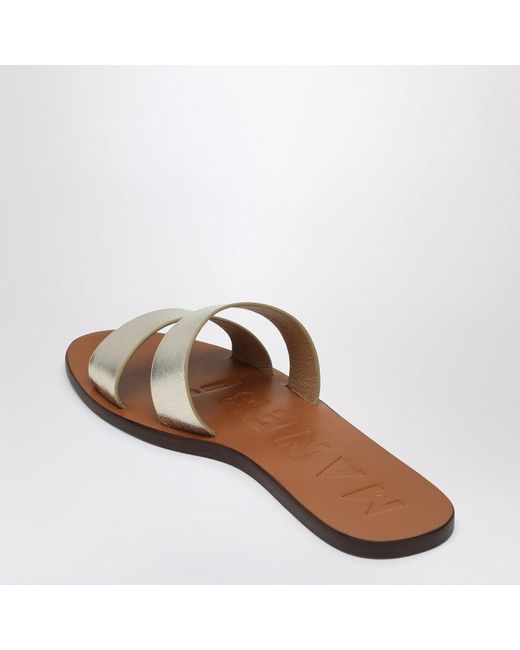 シューズ・サンダルその他 Manebi Platinum colored strap sandals in leather Manebí Platinum Colored Strap Sandals in Brown | Lyst