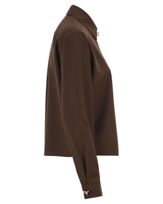 Fabiana Filippi Brown Virgin Wool Stretch Shirt With Zama Jewel Detail