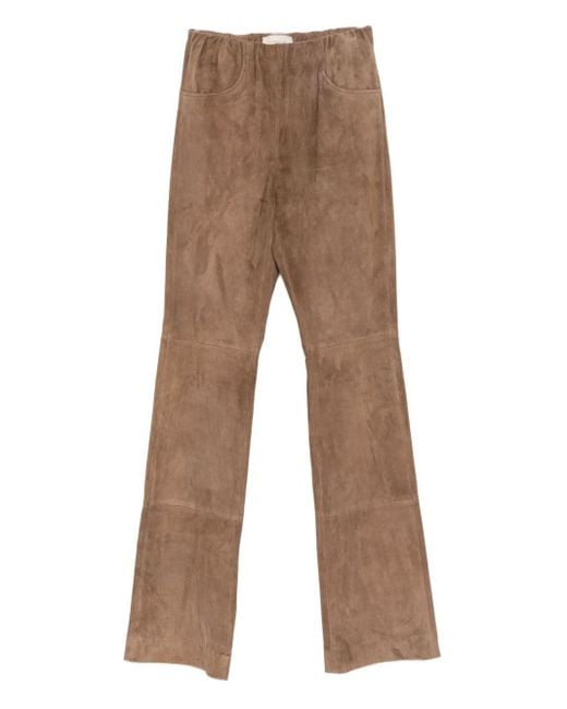 Via Masini 80 Brown Leather Flared Leg Trousers