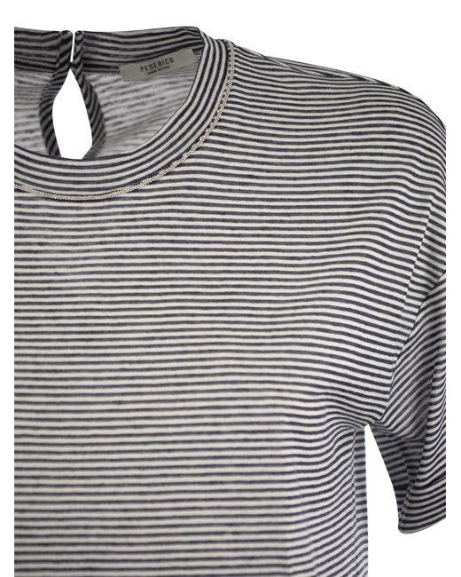 Peserico Gray Lightweight Striped Jersey T-Shirt And Punto Luce