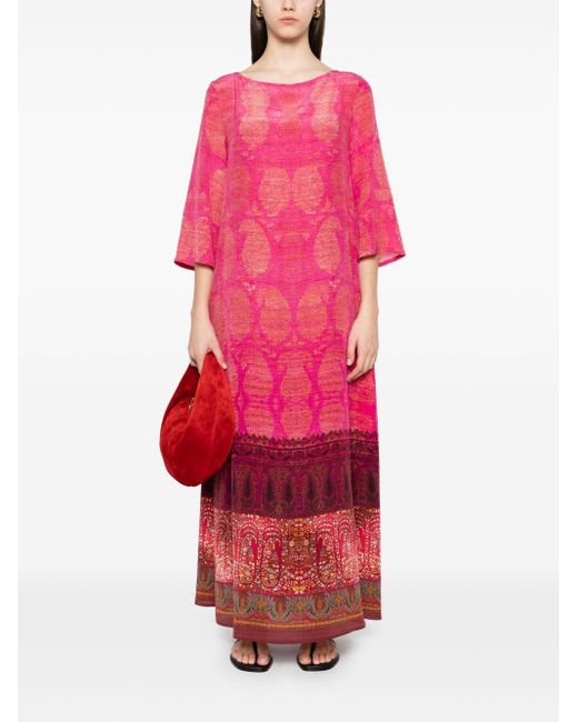 Pierre Louis Mascia Pink Bedruckte Seide Maxikleid
