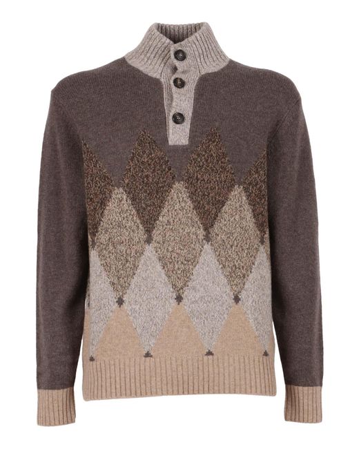 Ballantyne Brown T Neck Pullover Button