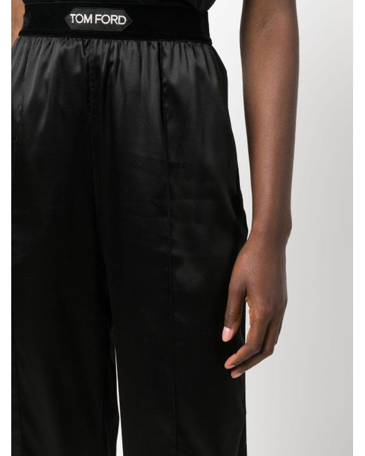 Tom Ford Black High-Waisted Stretch-Silk Satin Trousers