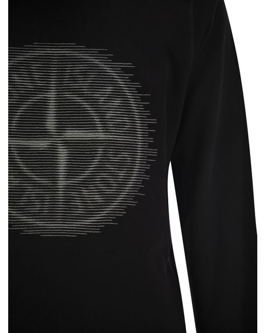 Stone Island Black Crew Neck Sweatshirt With Optical Three for men