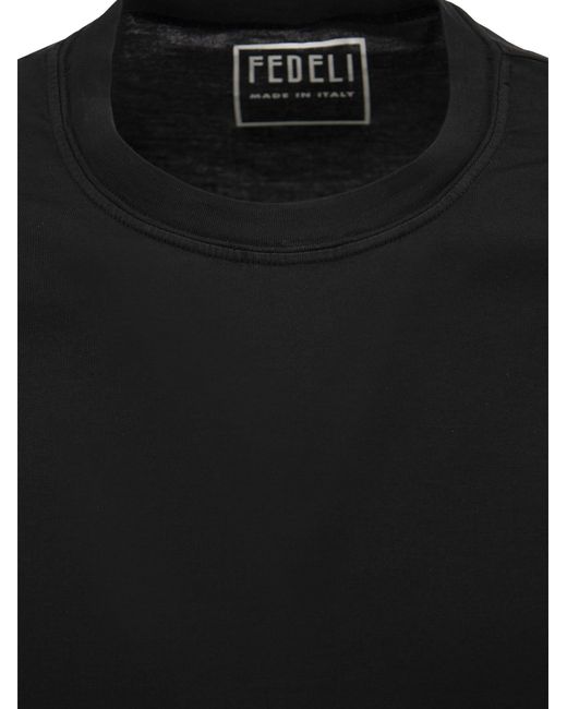 Maglietta di cotone biologica a maniche lunghe di Fedeli in Black da Uomo