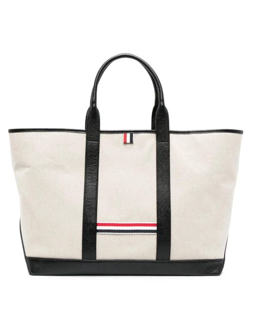 Thom Browne White Medium RWB -Streifen -Einkaufstasche