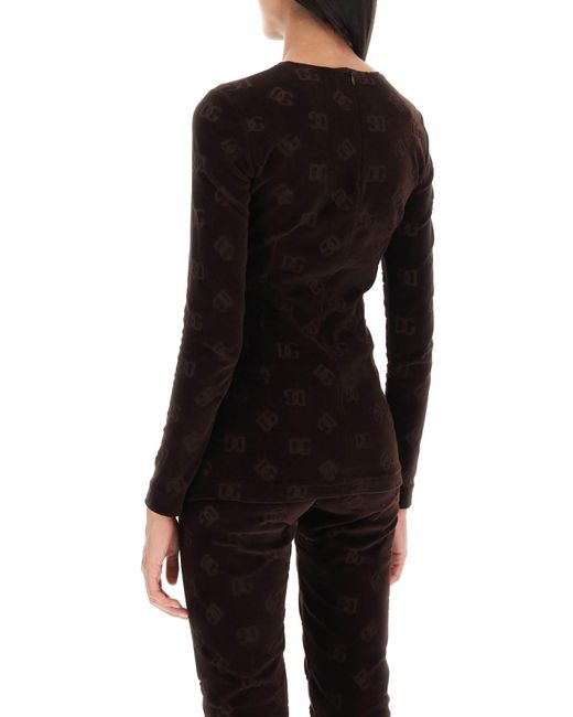 Long Sleeved Top in Monogramm Chenille Dolce & Gabbana en coloris Black