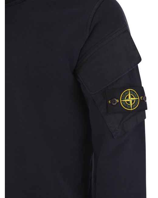 Stone Island Crew Neck Sweatshirt Met Mouwzakken in het Blue