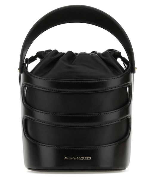 McQueen Black Leather The Rise Bucket Bag