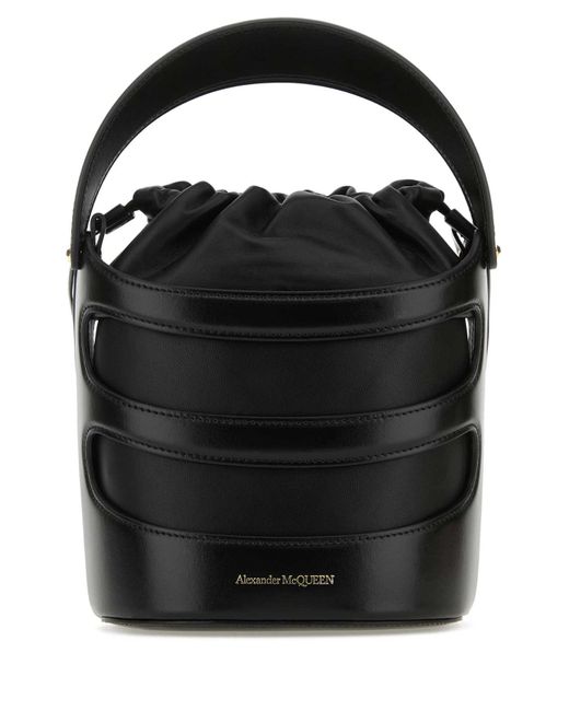 McQueen Black Leather The Rise Bucket Bag