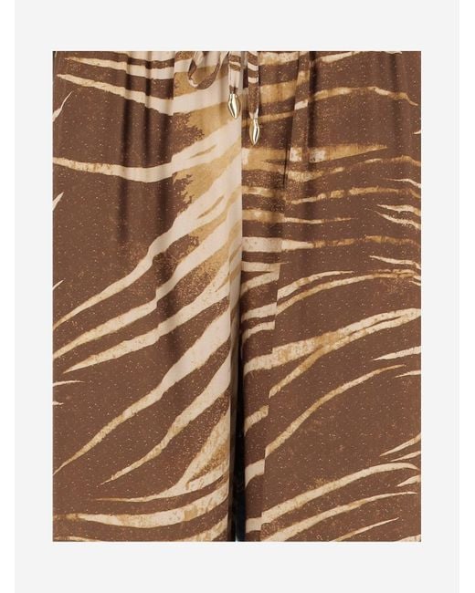 Just Cavalli Natural Viscose Trousers With Brushstroke Print