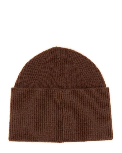 HUGO Brown Beanie Hat With Logo for men