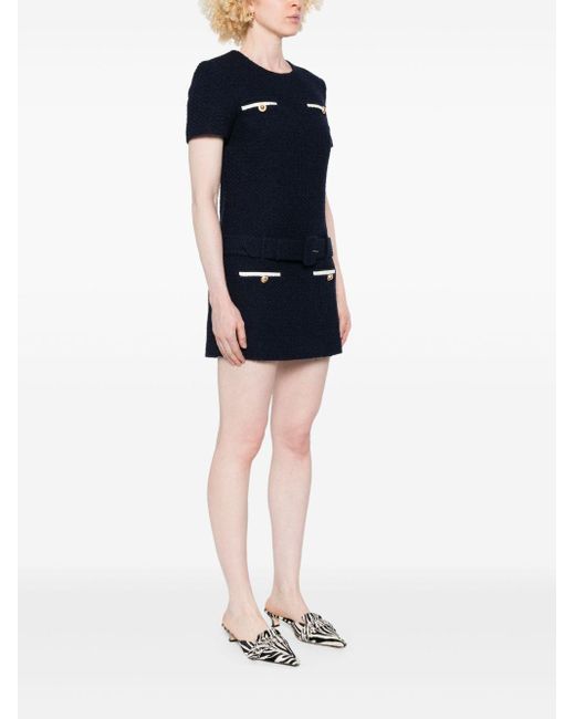 Self-Portrait Self Portrait Navy Blue Bouclé Mini Kleid