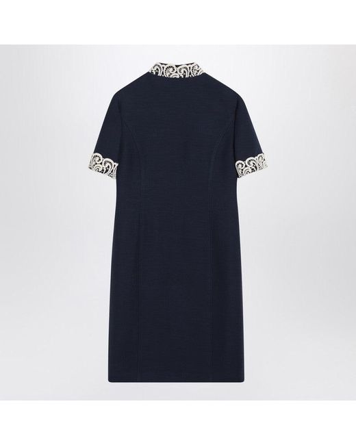 Valentino Blue Dress With Macramé Trim