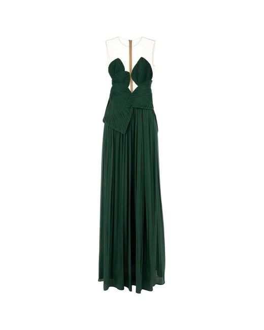 Costarellos Dark Green Georgette Serenne Long Dress