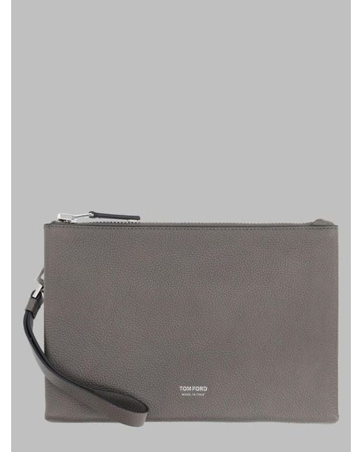 Tom Ford Gray Fw26 Leather Clutch Bag for men