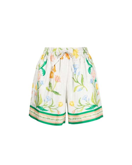 Casablancabrand Green Arche Fleurie Silk Shorts