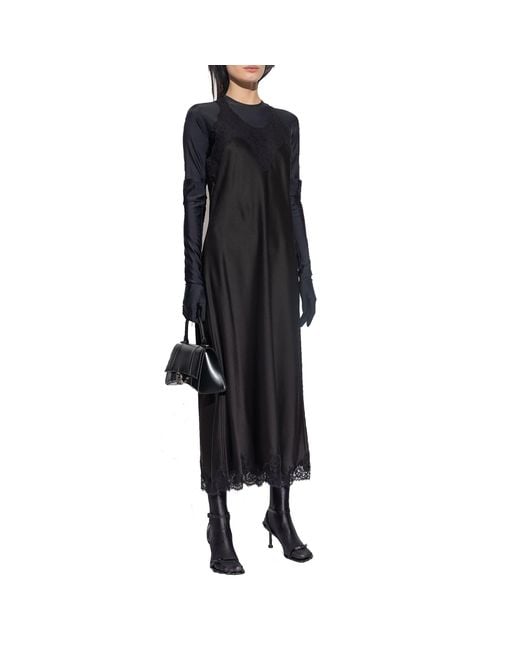 Balenciaga Black Satin Strappy Midi Dress