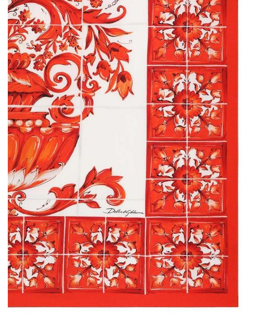Dolce & Gabbana Red Dolce & Gabbana Silk Twill Scarf With Majolica Print, 90 X 90 Cm